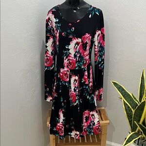 Floral Black and Pink Women's Medium Dress